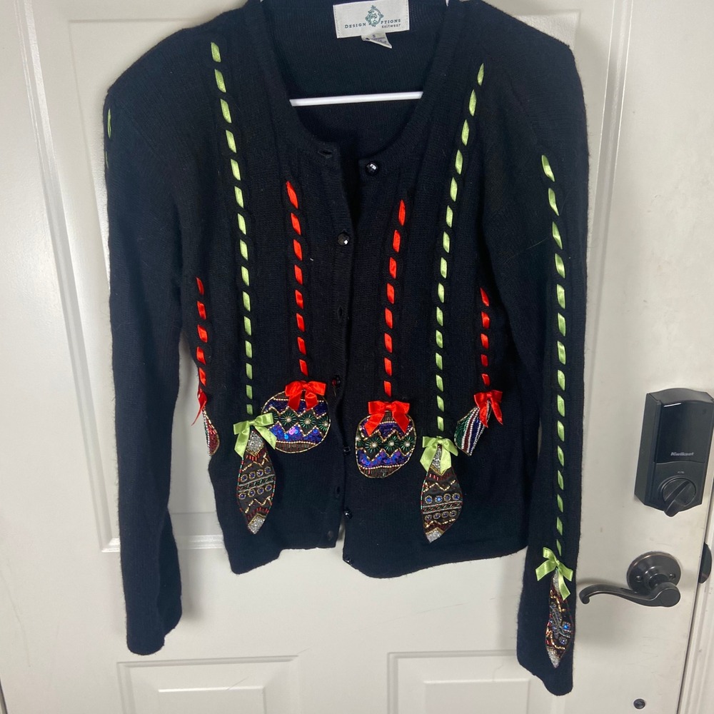 Design Options Christmas Ornament Cardigan Lambswool Angora Small
